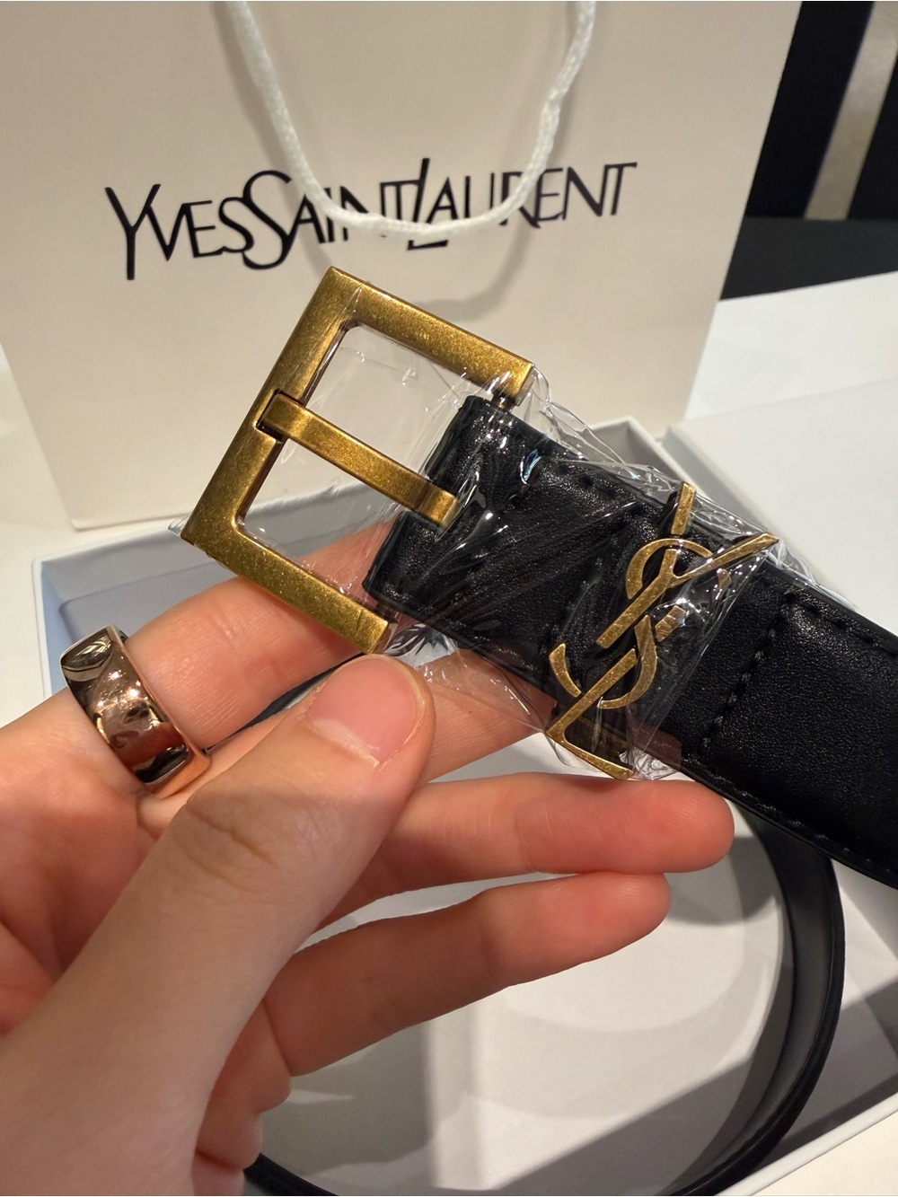 Brand New Saint Laurent Cassandre YSL Leather Belt Black Gold /Size 80 - Picture 7 of 14